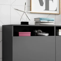 Garnero Arredamenti Credenza 180x80h cm 3 ante 2 vani moderna nero Erice Gihome® Antracite Online