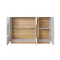 Garnero Arredamenti Credenza 138x91h cm 3 ante con vetrina moderna bianco rovere Noa Gihome® Bianco Lucido - Rovere Sale