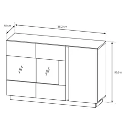 Garnero Arredamenti Credenza 138x91h cm 3 ante con vetrina moderna bianco rovere Noa Gihome® Bianco Lucido - Rovere Sale