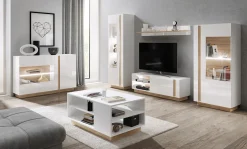 Garnero Arredamenti Credenza 138x91h cm 3 ante con vetrina moderna bianco rovere Noa Gihome® Bianco Lucido - Rovere Sale