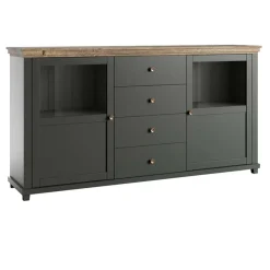 Garnero Arredamenti Credenza 181x93h cm 2 ante con vetrinetta 4 cassetti verde quercia Texel Outlet