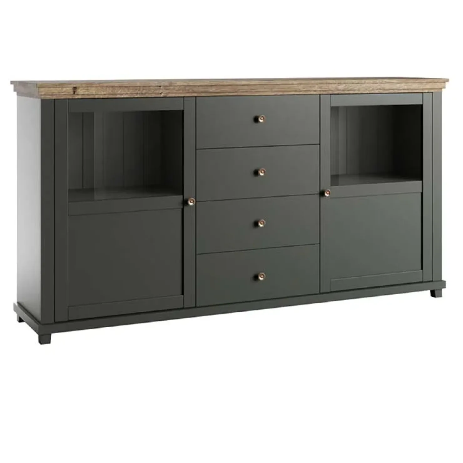 Garnero Arredamenti Credenza 181x93h cm 2 ante con vetrinetta 4 cassetti verde quercia Texel Outlet
