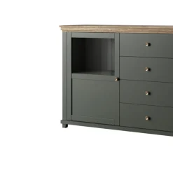 Garnero Arredamenti Credenza 181x93h cm 2 ante con vetrinetta 4 cassetti verde quercia Texel Outlet