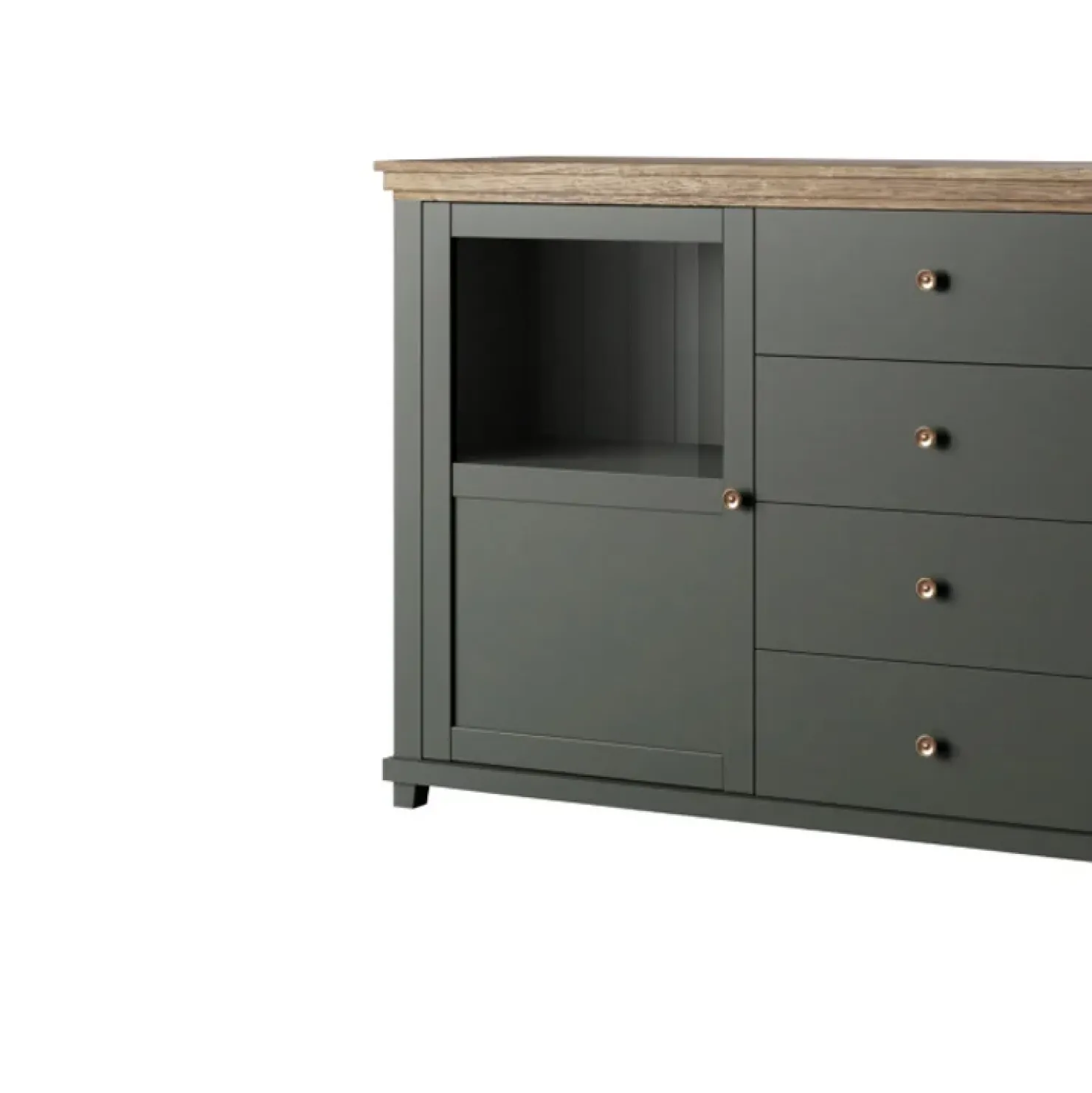 Garnero Arredamenti Credenza 181x93h cm 2 ante con vetrinetta 4 cassetti verde quercia Texel Outlet