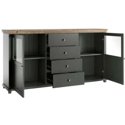 Garnero Arredamenti Credenza 181x93h cm 2 ante con vetrinetta 4 cassetti verde quercia Texel Outlet
