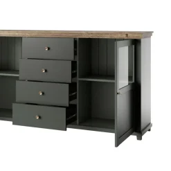 Garnero Arredamenti Credenza 181x93h cm 2 ante con vetrinetta 4 cassetti verde quercia Texel Outlet