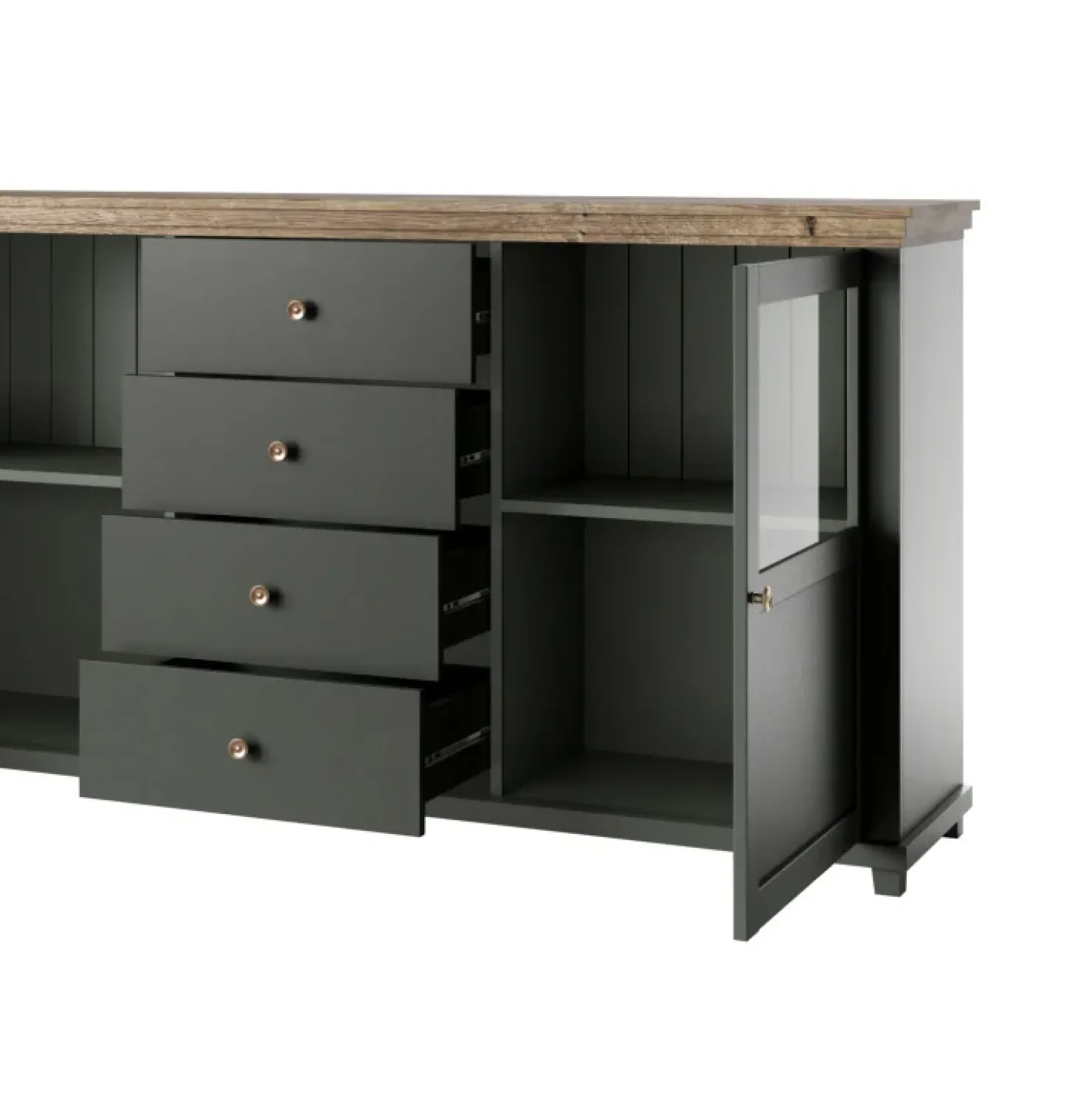Garnero Arredamenti Credenza 181x93h cm 2 ante con vetrinetta 4 cassetti verde quercia Texel Outlet