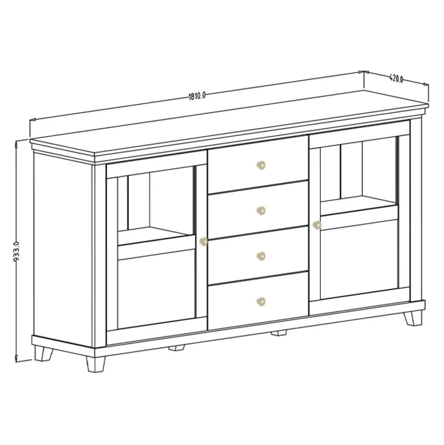 Garnero Arredamenti Credenza 181x93h cm 2 ante con vetrinetta 4 cassetti verde quercia Texel Outlet