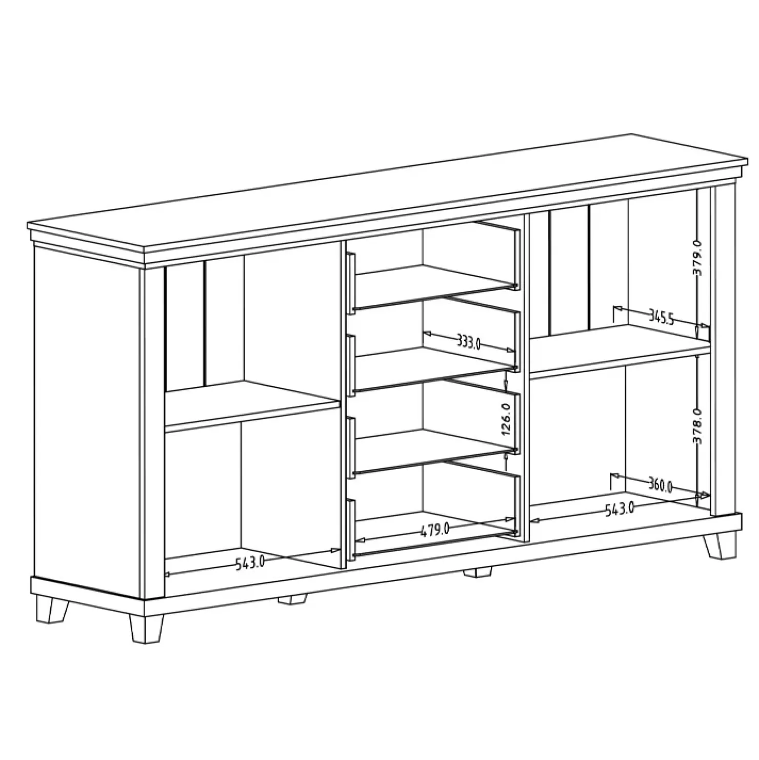 Garnero Arredamenti Credenza 181x93h cm 2 ante con vetrinetta 4 cassetti verde quercia Texel Outlet