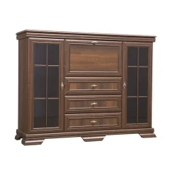 Garnero Arredamenti Credenza 158x117h cm 2 ante con vetrina 3 cassetti arte povera quercia Kelly Noce Hot