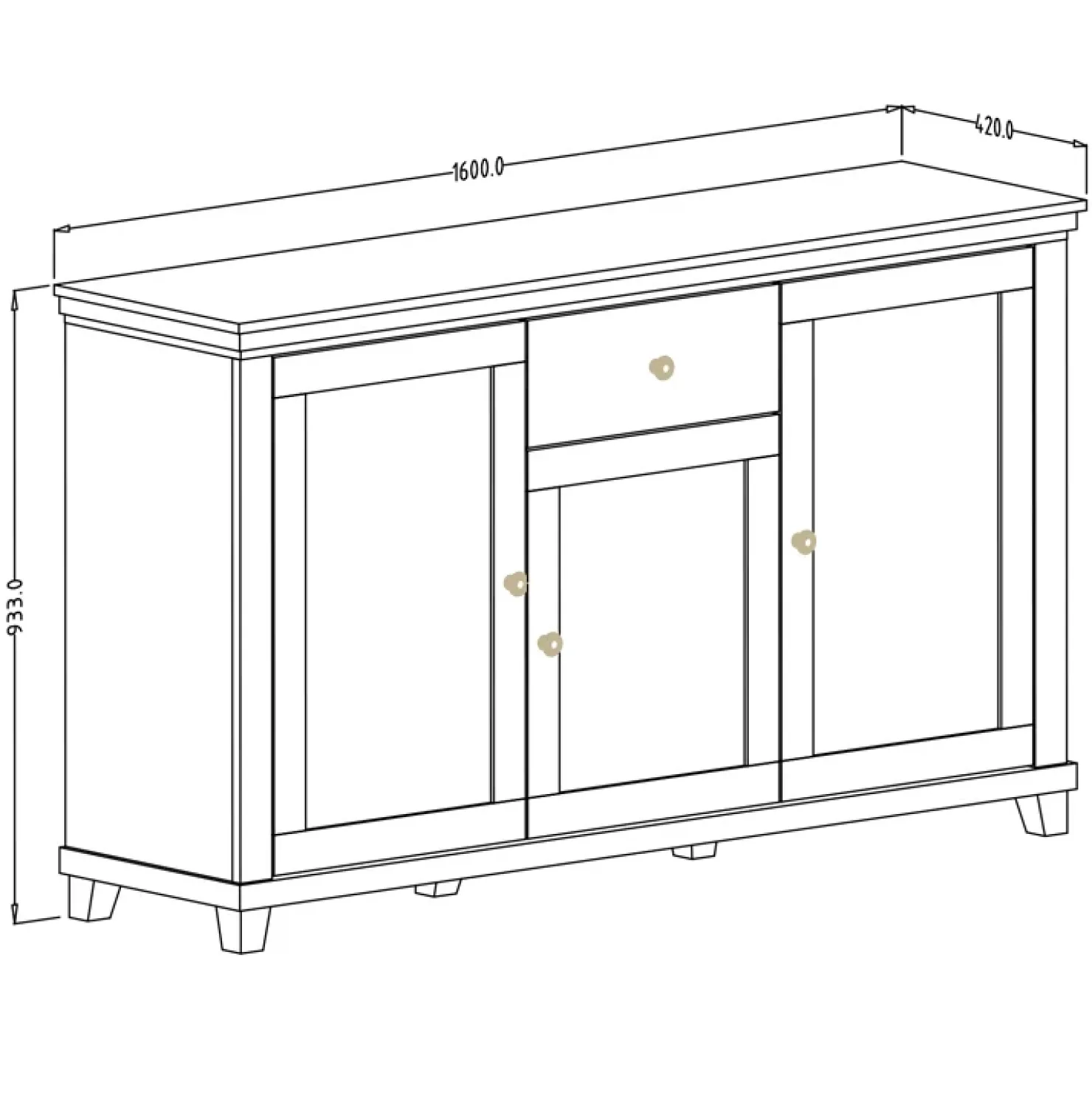 Garnero Arredamenti Credenza 160x93h cm 3 ante moderna rovere Texel Bianco Frassinato