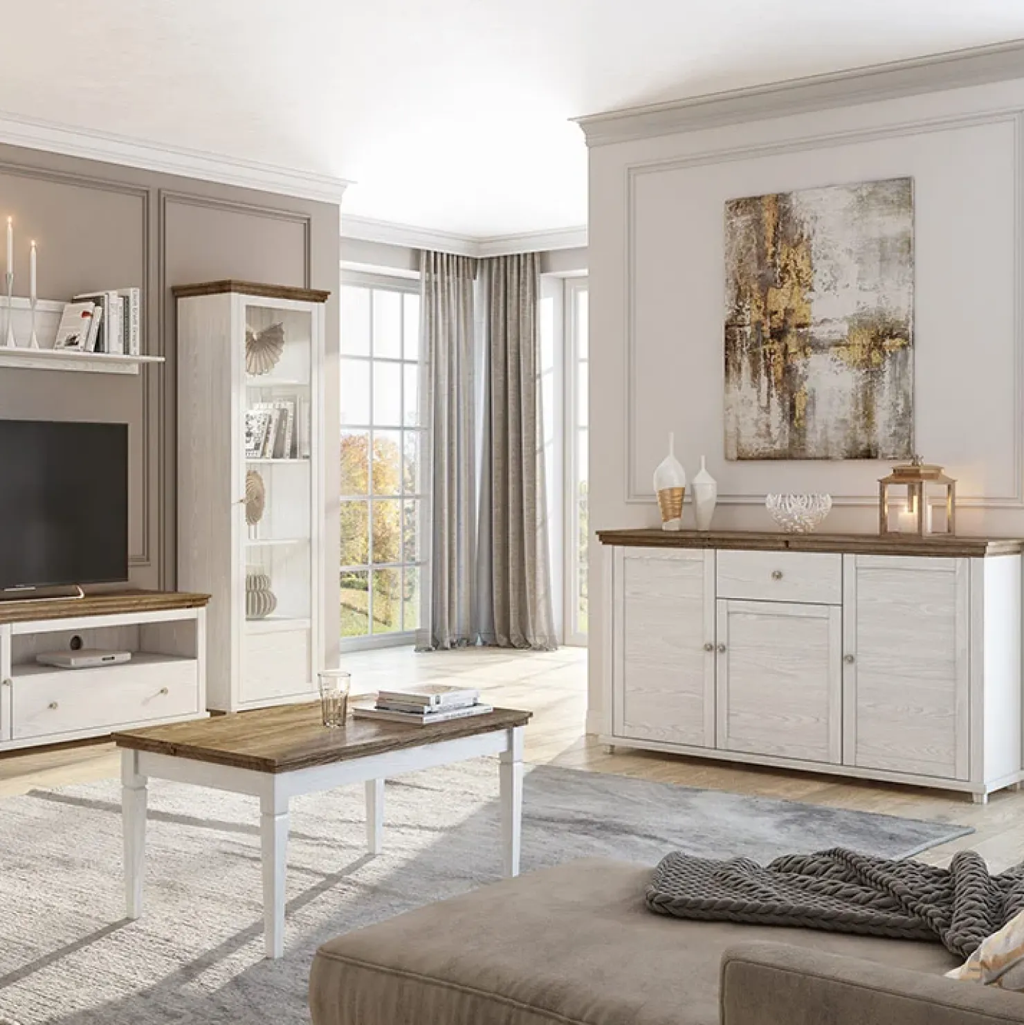 Garnero Arredamenti Credenza 160x93h cm 3 ante moderna rovere Texel Bianco Frassinato