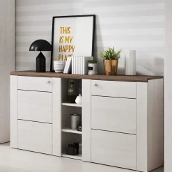 Garnero Arredamenti Credenza 155x85h cm 2 ante moderna pino bianco rovere Paloma 2 New