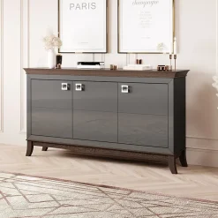 Garnero Arredamenti Credenza 160x92h cm 3 ante moderna antracite lucido rovere scuro Umag Antracite - Wengè New