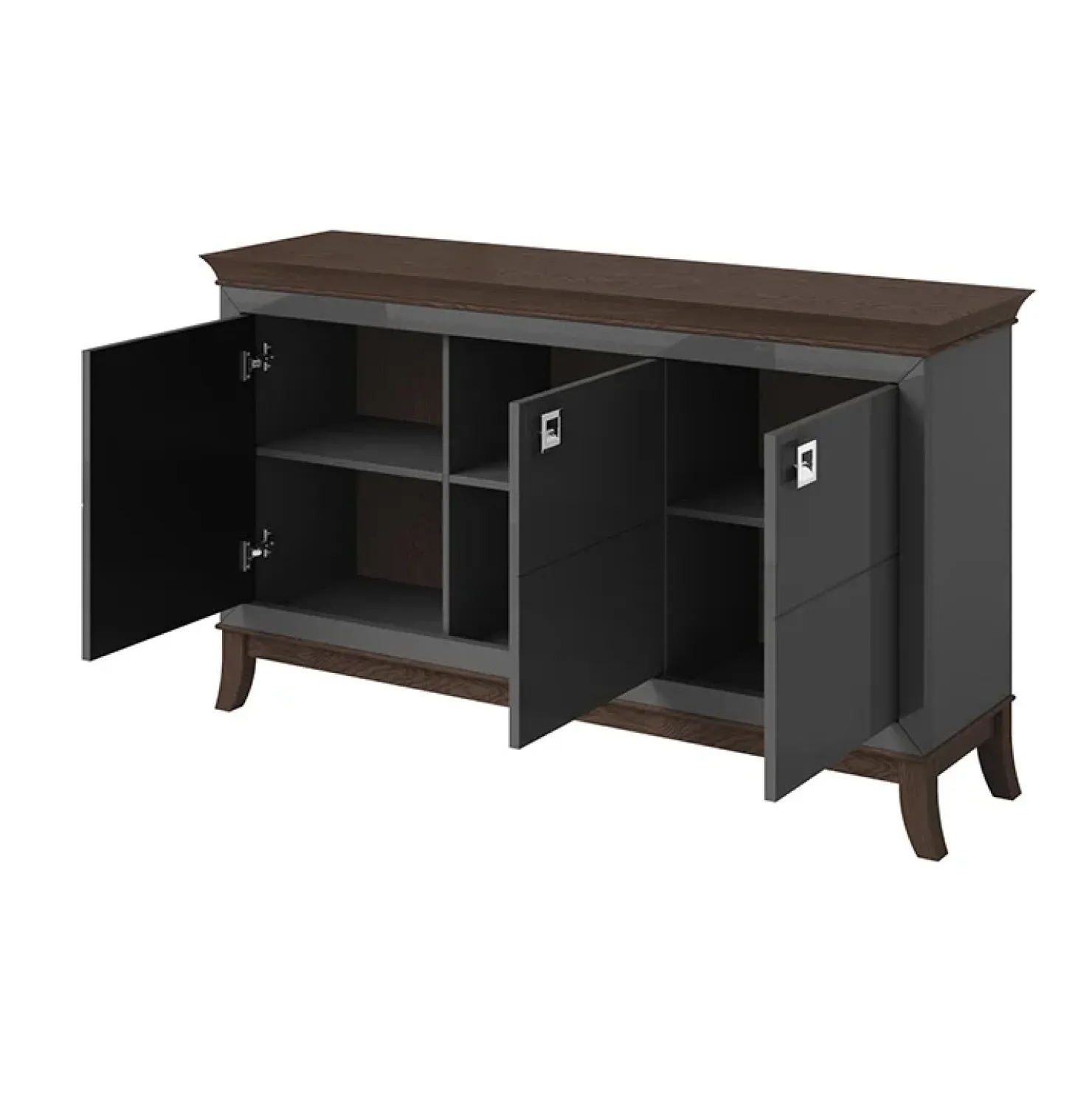 Garnero Arredamenti Credenza 160x92h cm 3 ante moderna antracite lucido rovere scuro Umag Antracite - Wengè New