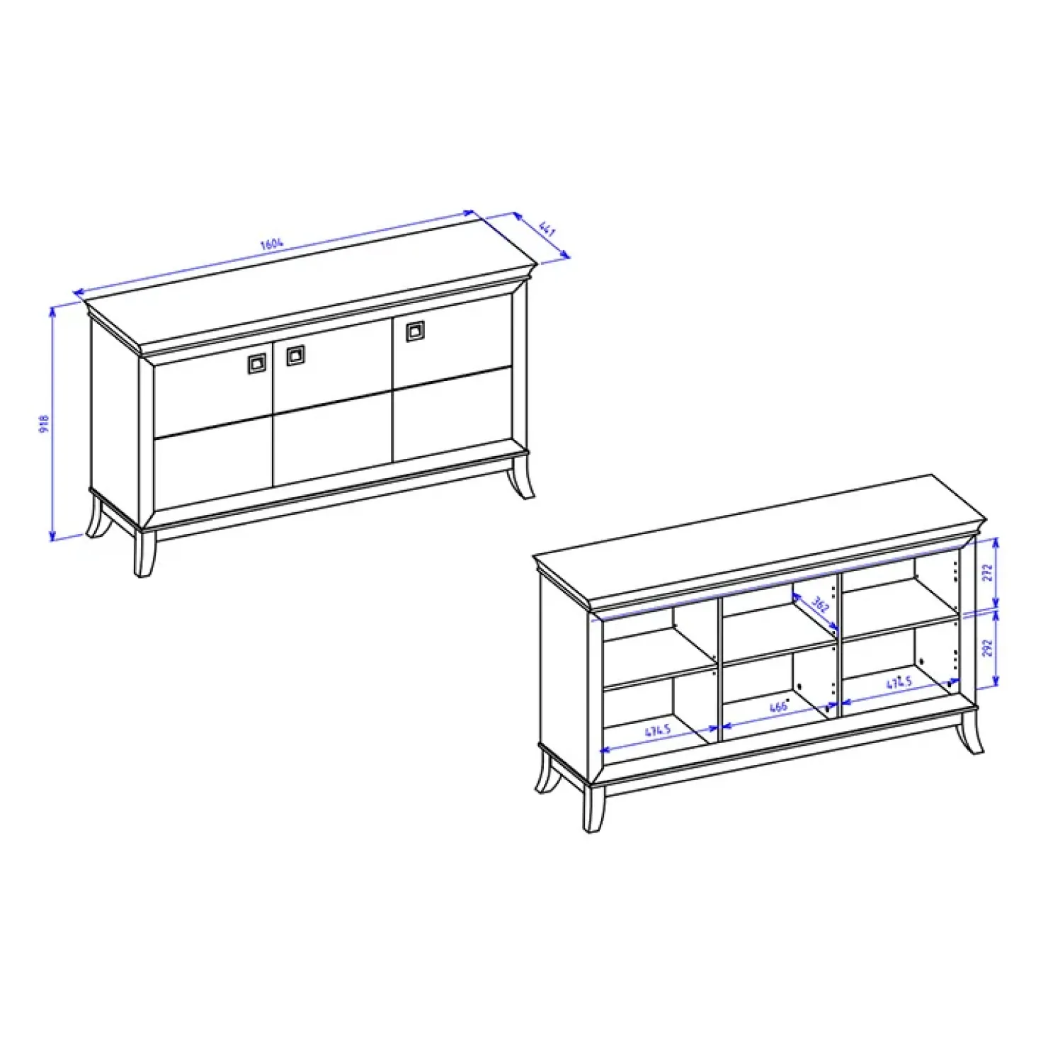 Garnero Arredamenti Credenza 160x92h cm 3 ante moderna antracite lucido rovere scuro Umag Antracite - Wengè New