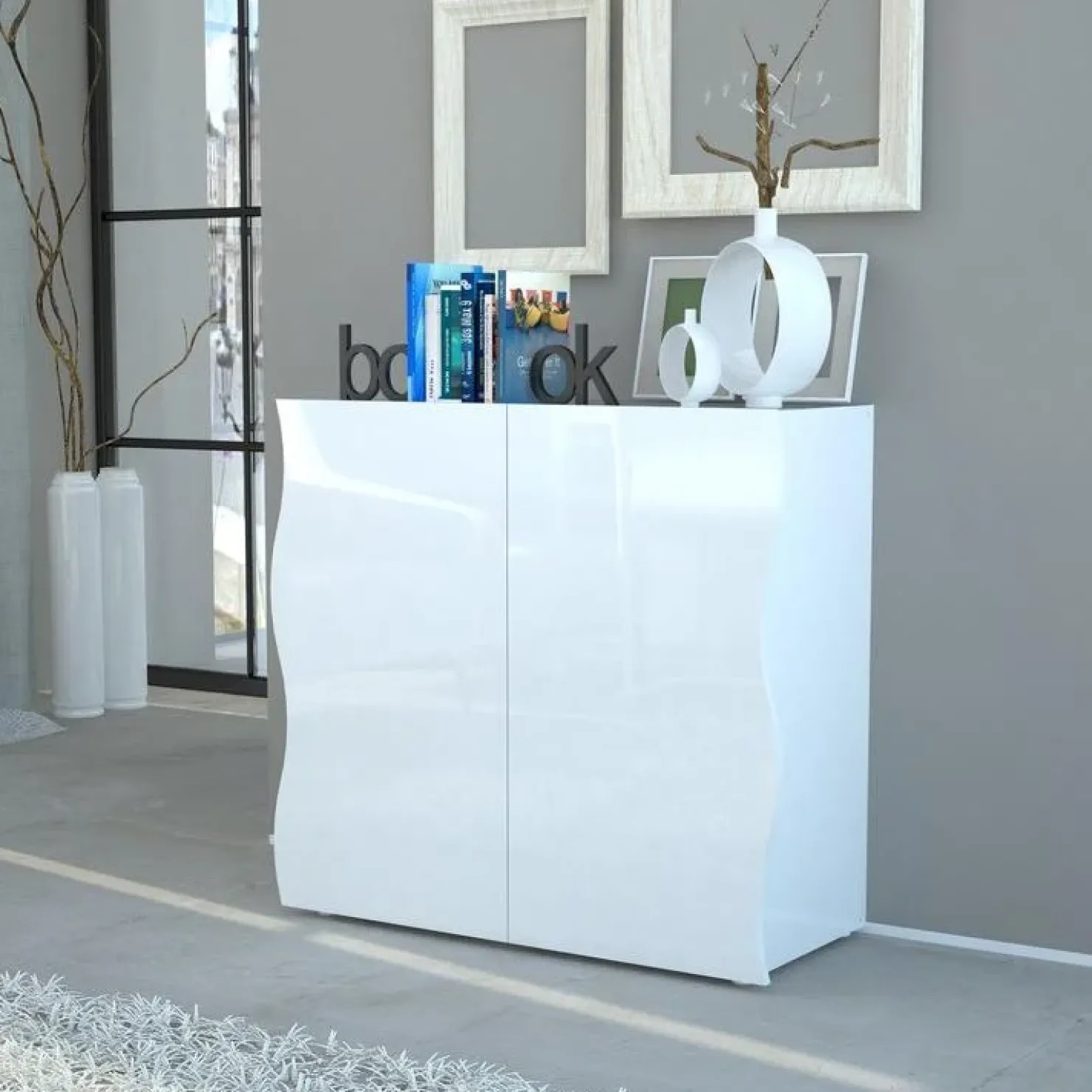 Garnero Arredamenti Credenza 90x81h cm 2 ante moderna bianco lucido Sea Gihome® Outlet