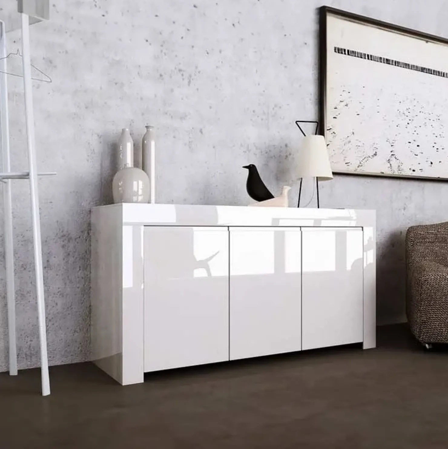 Garnero Arredamenti Credenza 162x82h cm 3 ante moderna soggiorno bianco lucido Essential