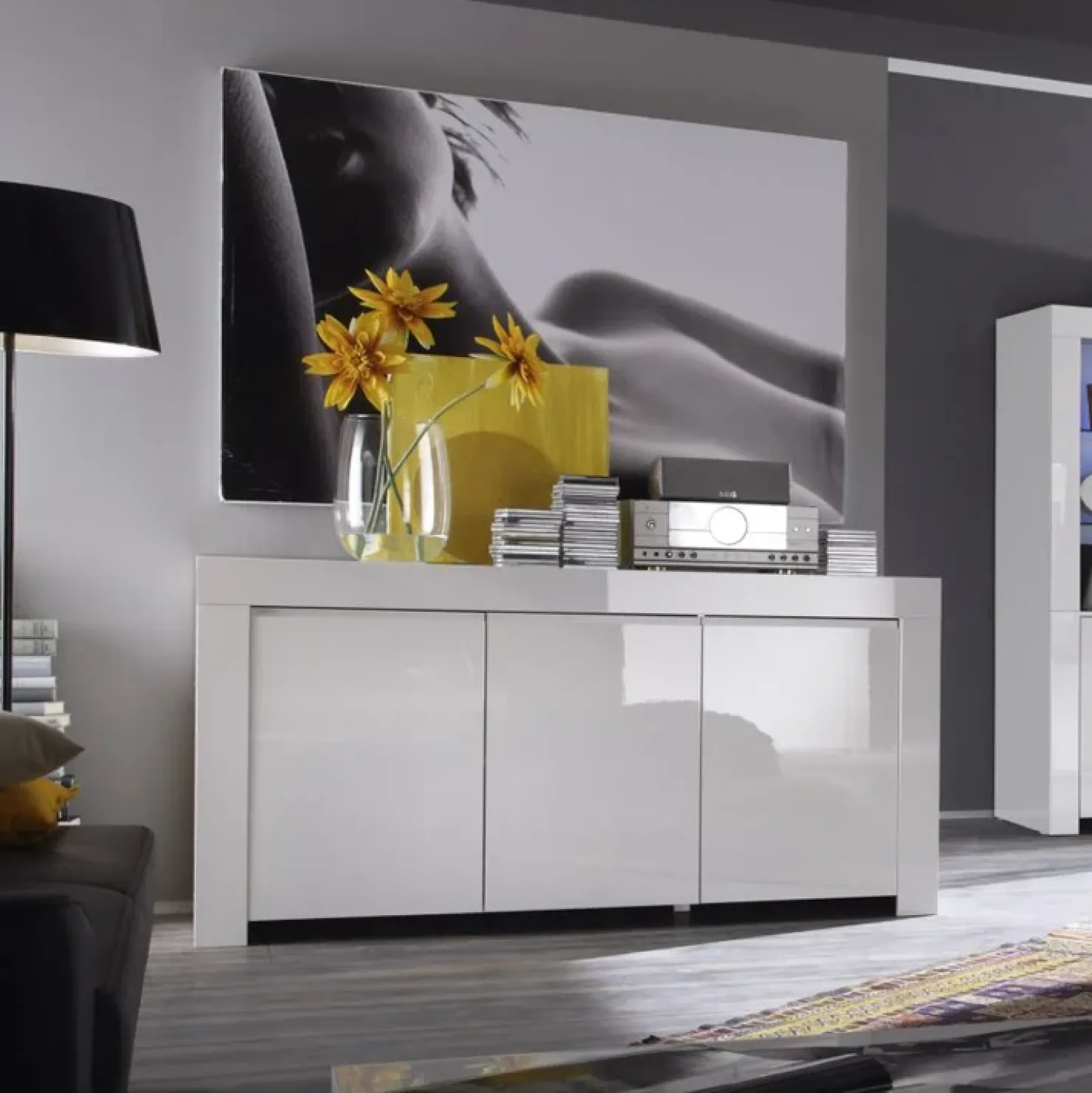 Garnero Arredamenti Credenza 162x82h cm 3 ante moderna soggiorno bianco lucido Essential