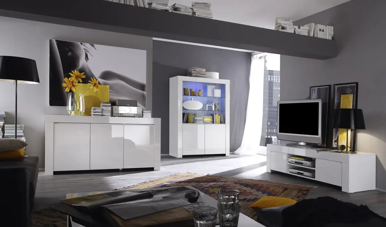 Garnero Arredamenti Credenza 162x82h cm 3 ante moderna soggiorno bianco lucido Essential