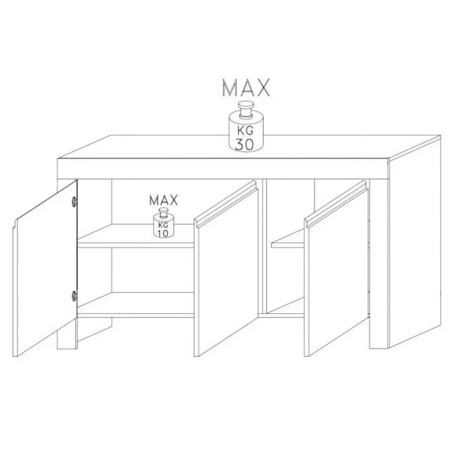 Garnero Arredamenti Credenza 162x82h cm 3 ante moderna soggiorno bianco lucido Essential