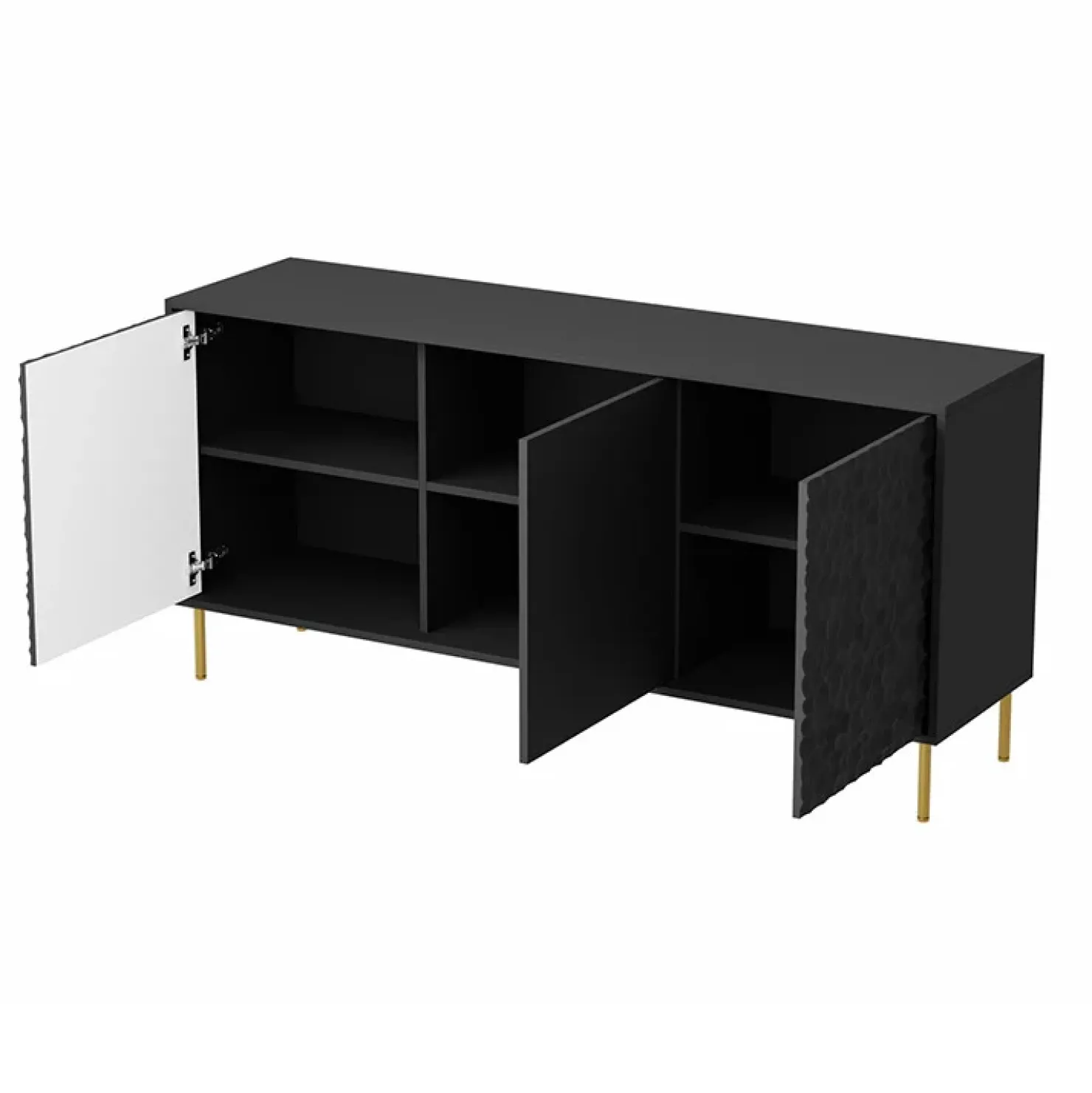 Garnero Arredamenti Credenza 155x73h cm 3 ante moderna soggiorno nero oro Osaka