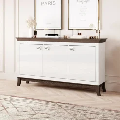 Garnero Arredamenti Credenza 160x92h cm 3 ante moderna bianco lucido rovere scuro Umag Bianco Lucido - Wengè Outlet