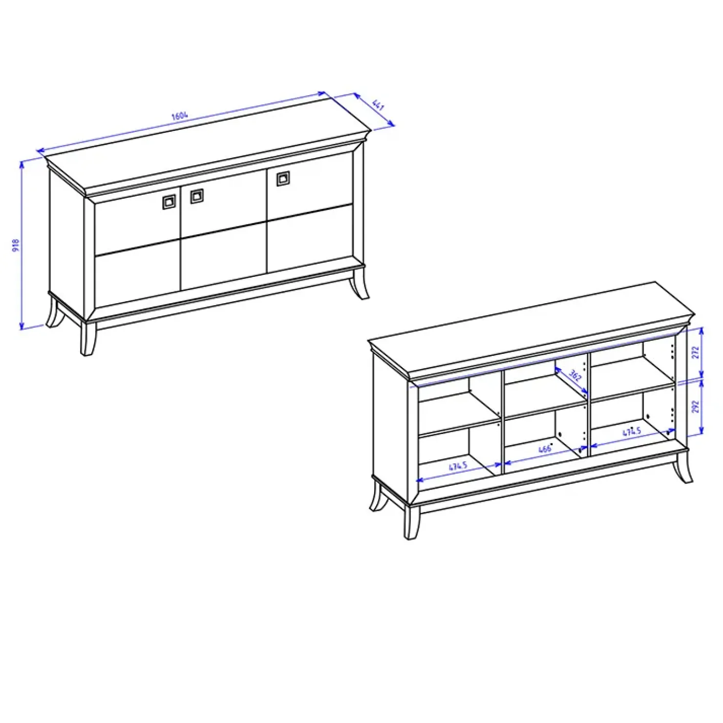 Garnero Arredamenti Credenza 160x92h cm 3 ante moderna bianco lucido rovere scuro Umag Bianco Lucido - Wengè Outlet