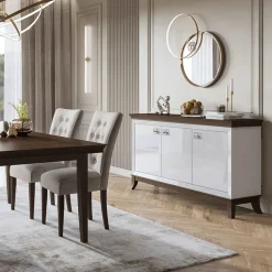 Garnero Arredamenti Credenza 160x92h cm 3 ante moderna bianco lucido rovere scuro Umag Bianco Lucido - Wengè Outlet