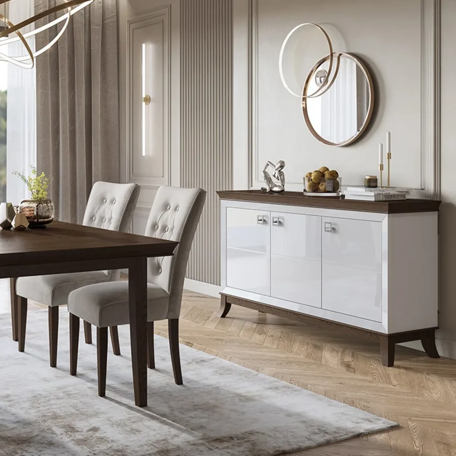 Garnero Arredamenti Credenza 160x92h cm 3 ante moderna bianco lucido rovere scuro Umag Bianco Lucido - Wengè Outlet