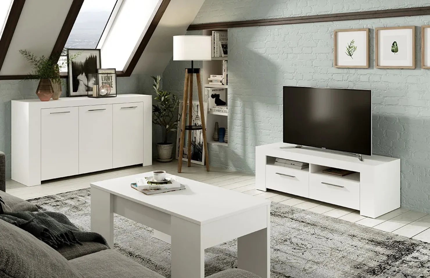 Garnero Arredamenti Credenza 144x80h cm 3 ante moderna soggiorno bianco opaco Creta Hot