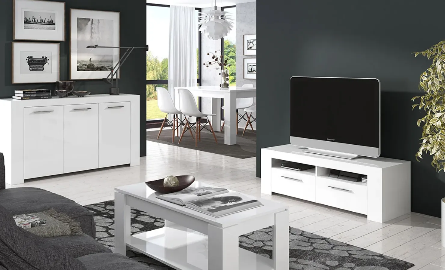 Garnero Arredamenti Credenza 144x80h cm 3 ante moderna soggiorno bianco opaco Creta Hot