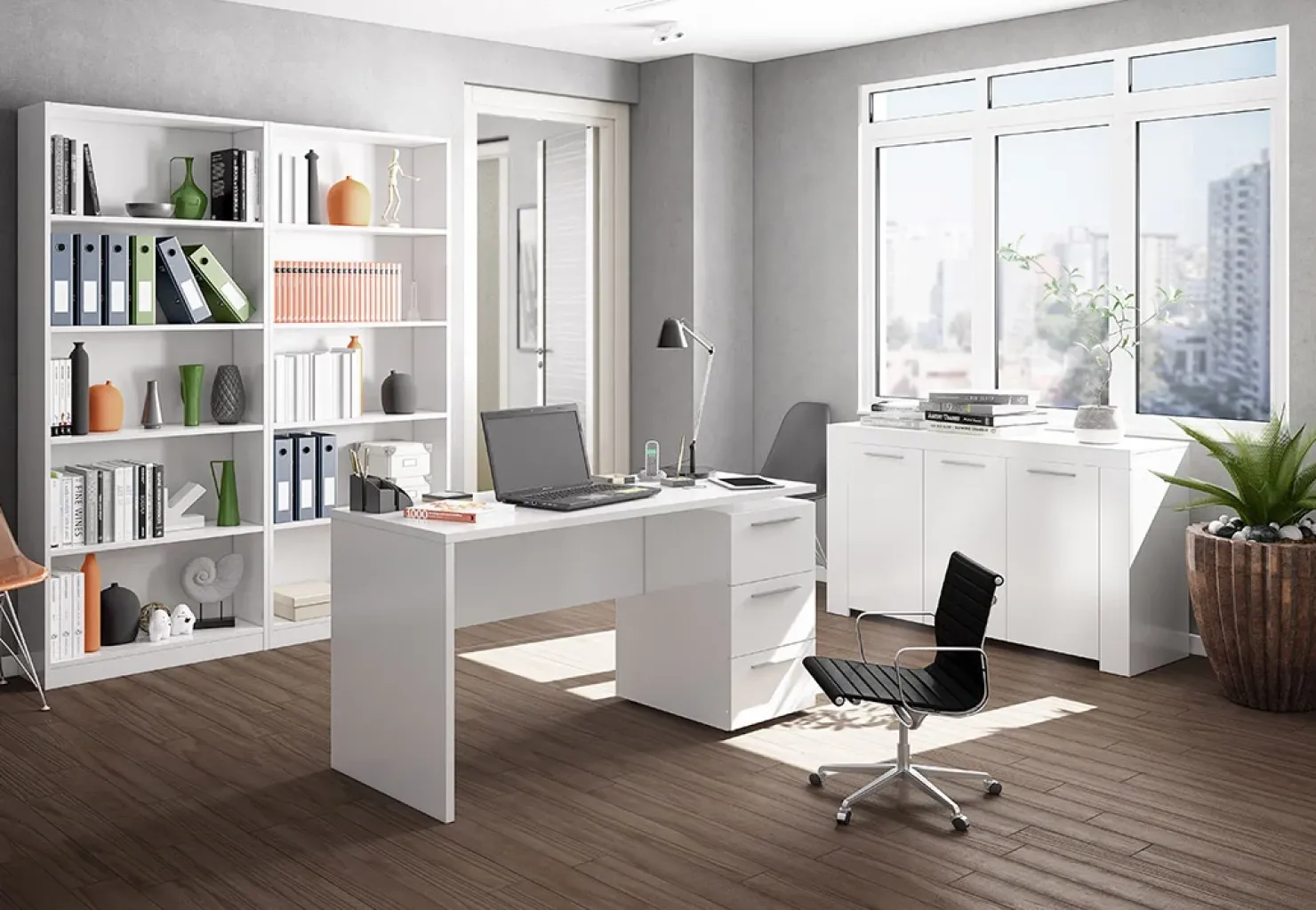 Garnero Arredamenti Credenza 144x80h cm 3 ante moderna soggiorno bianco opaco Creta Hot