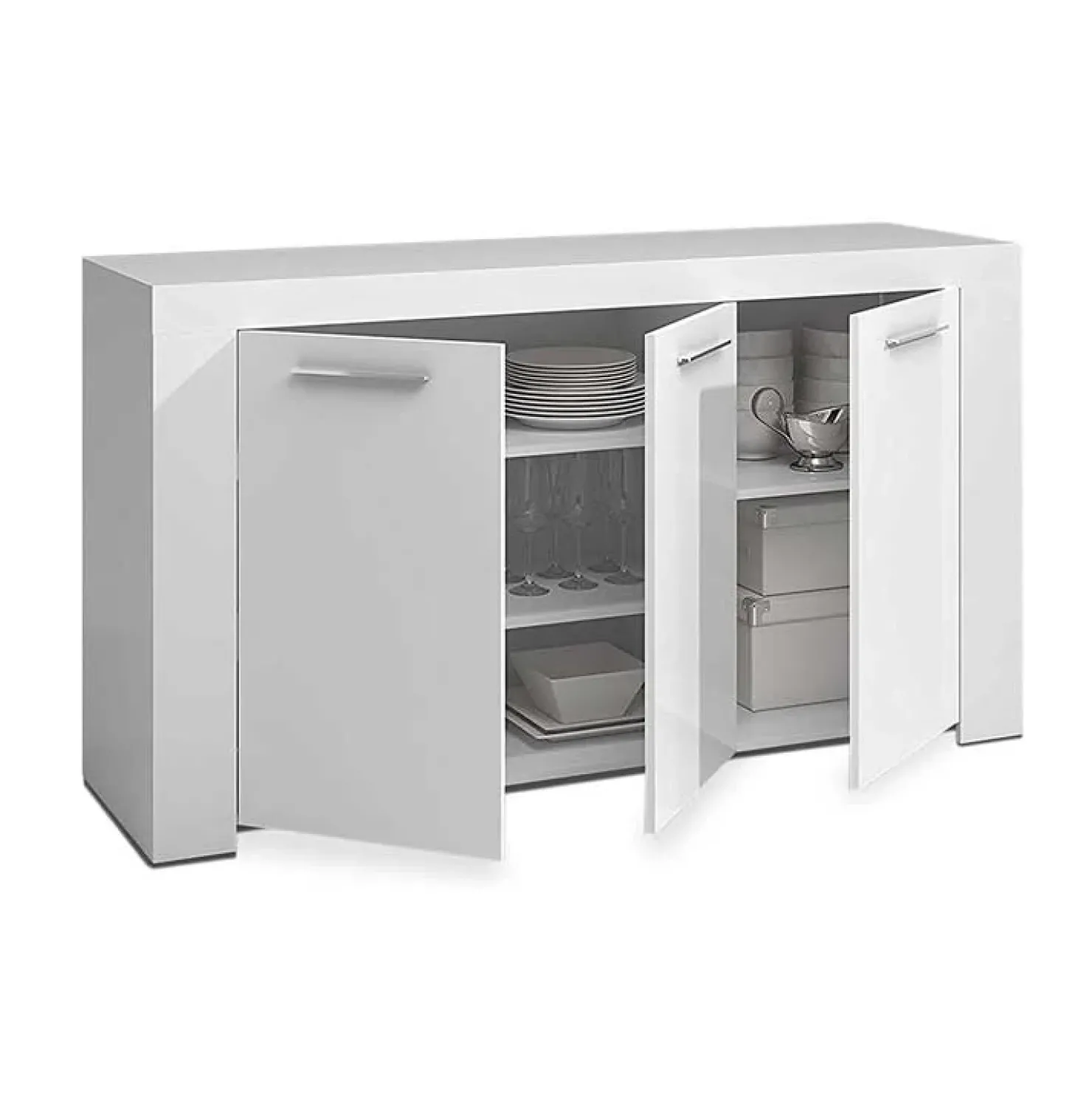 Garnero Arredamenti Credenza 144x80h cm 3 ante moderna soggiorno bianco opaco Creta Hot