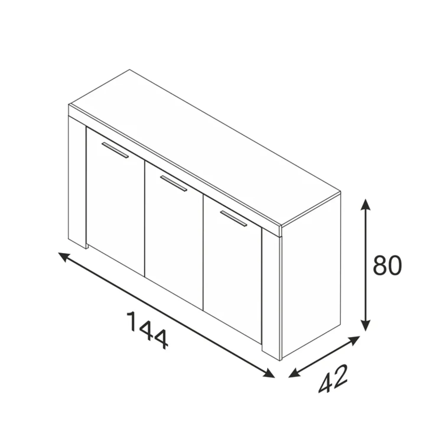 Garnero Arredamenti Credenza 144x80h cm 3 ante moderna soggiorno bianco opaco Creta Hot