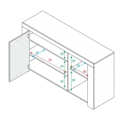 Garnero Arredamenti Credenza 144x80h cm 3 ante moderna soggiorno bianco opaco Creta Hot
