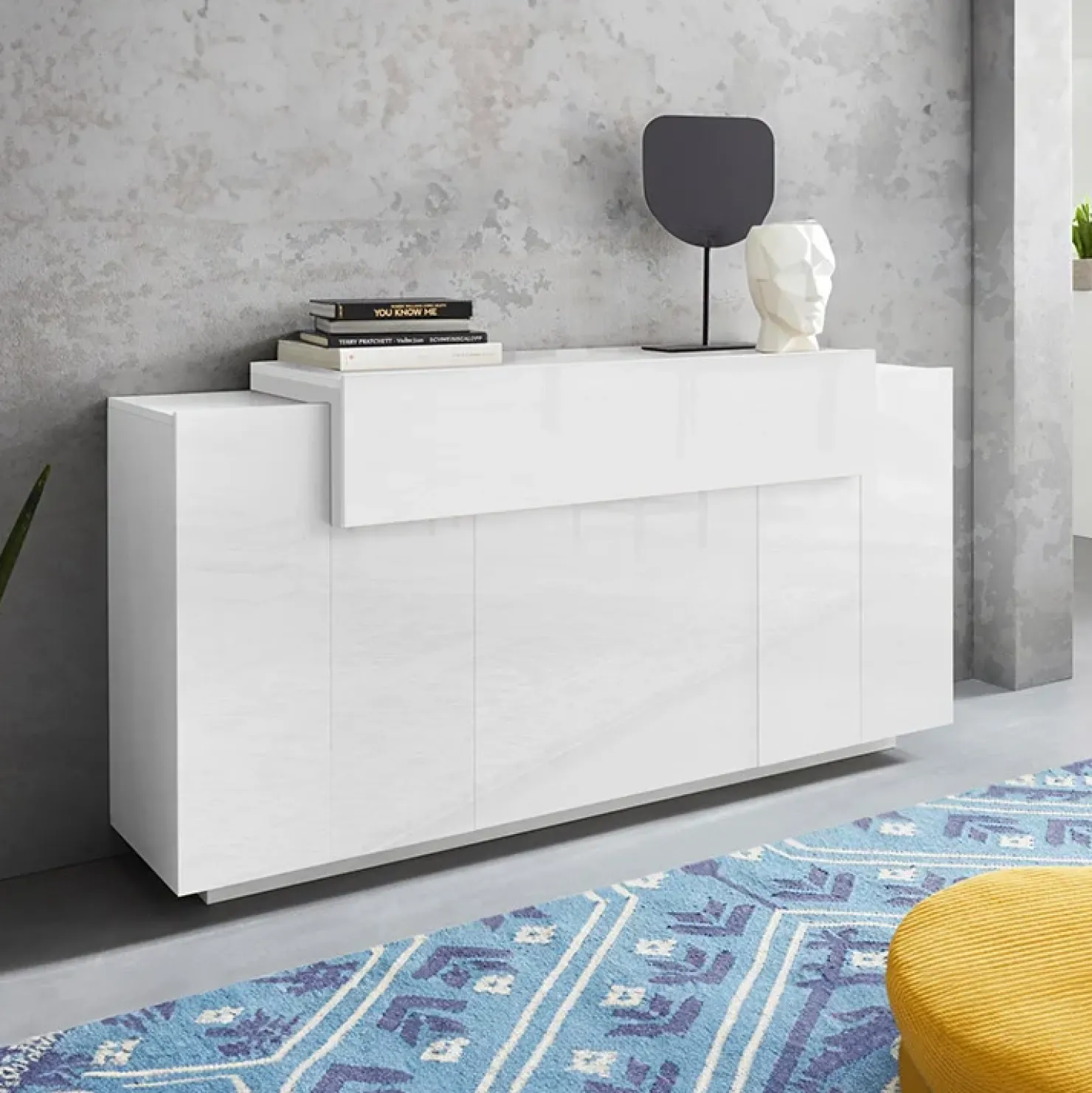 Garnero Arredamenti Credenza 160x86h cm 3 ante moderna Milos Gihome® Bianco Lucido Outlet