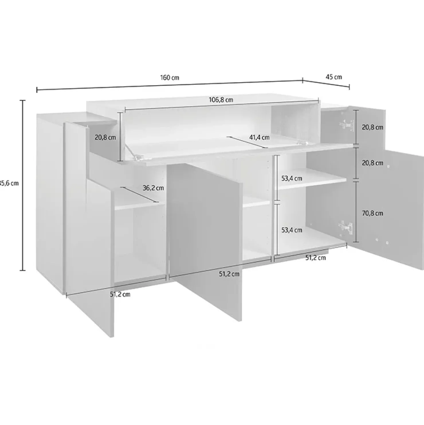 Garnero Arredamenti Credenza 160x86h cm 3 ante moderna Milos Gihome® Bianco Lucido Outlet
