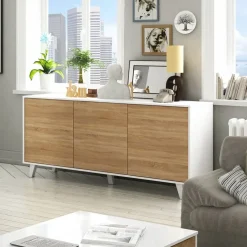 Garnero Arredamenti Credenza 154x75h cm 3 ante moderna bianco lucido rovere Erica Gihome® Online