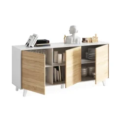 Garnero Arredamenti Credenza 154x75h cm 3 ante moderna bianco lucido rovere Erica Gihome® Online
