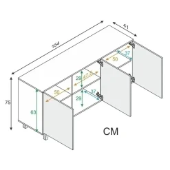 Garnero Arredamenti Credenza 154x75h cm 3 ante moderna bianco lucido rovere Erica Gihome® Online