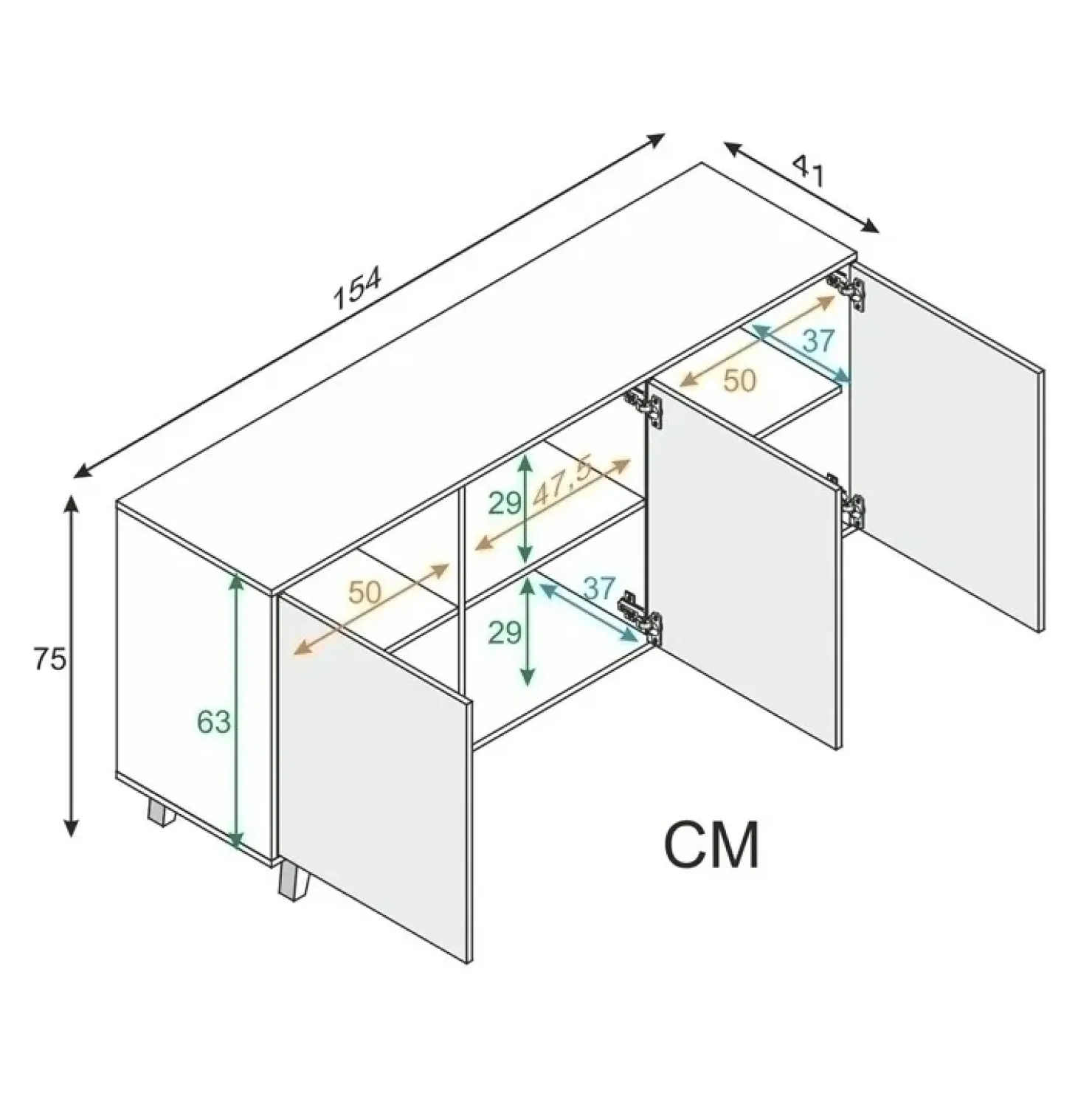 Garnero Arredamenti Credenza 154x75h cm 3 ante moderna bianco lucido rovere Erica Gihome® Online