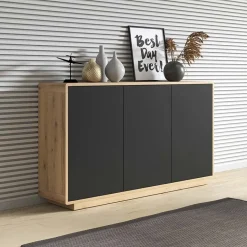 Garnero Arredamenti Credenza 160x75h cm 3 ante moderna nero opaco rovere Esmond Discount