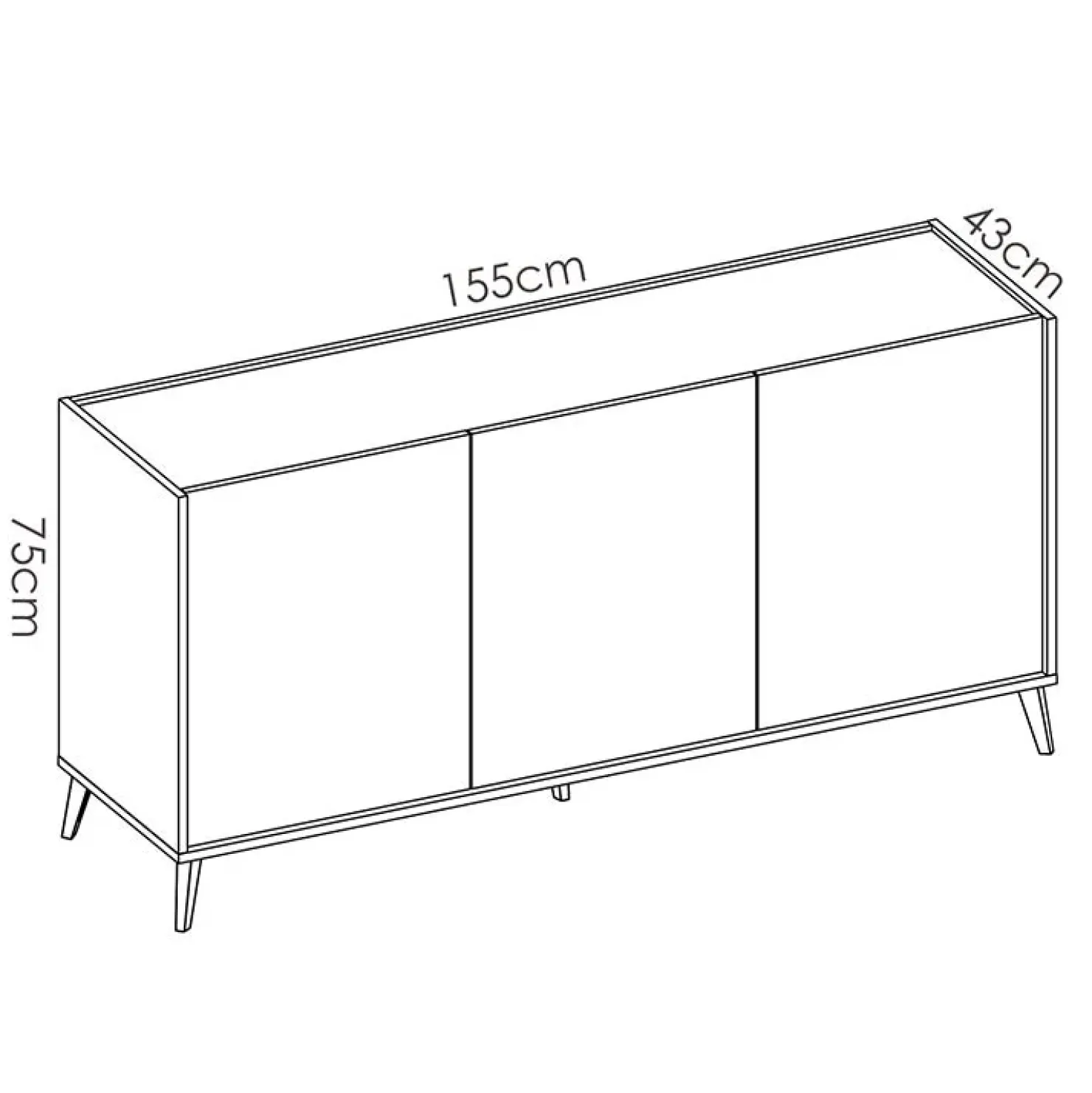 Garnero Arredamenti Credenza 155x75h cm 3 ante moderna rovere bianco opaco Elmer Rovere - Bianco opaco