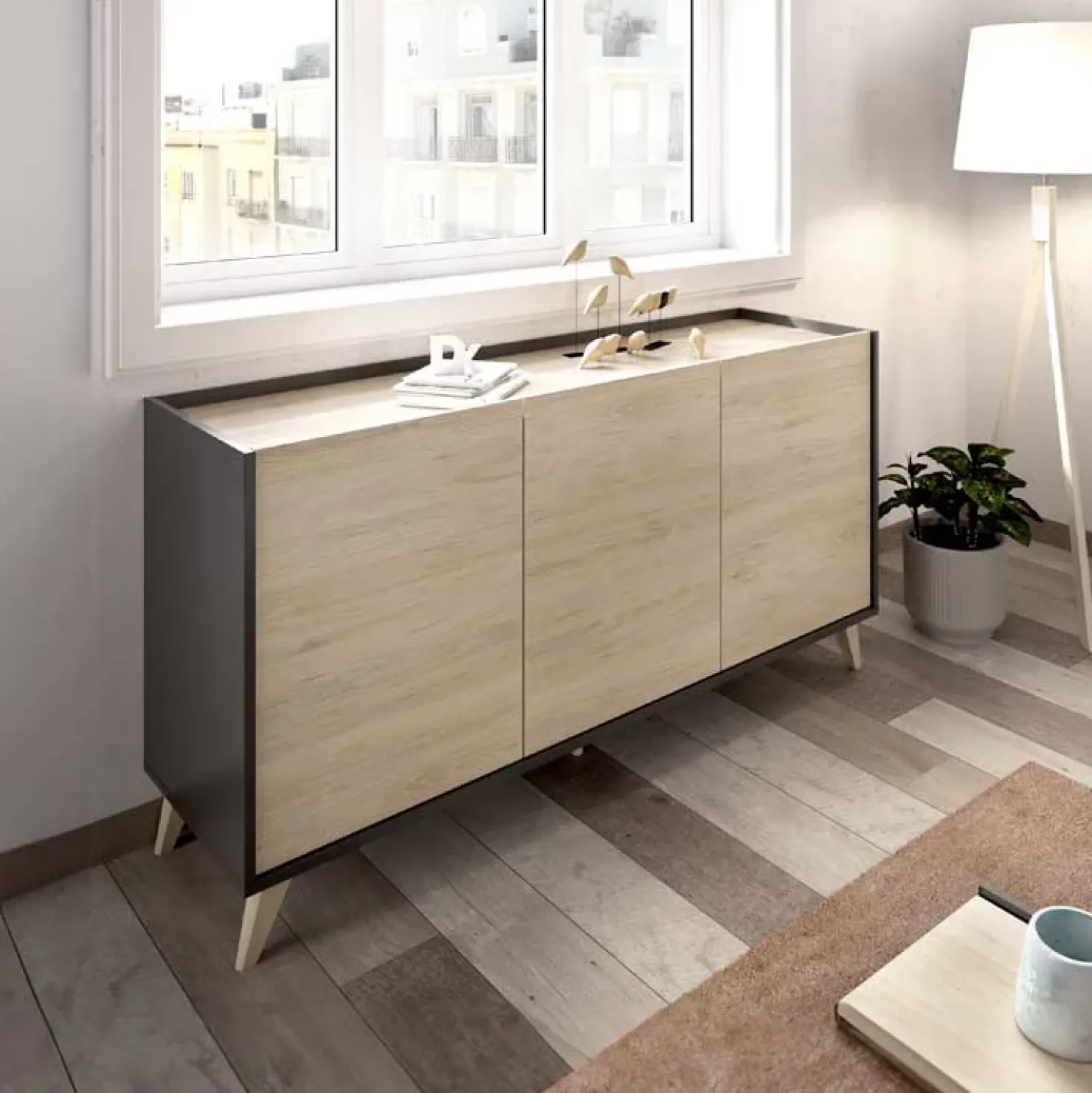 Garnero Arredamenti Credenza 155x75h cm 3 ante moderna ante rovere grafite Elmer Rovere - Grafite Clearance