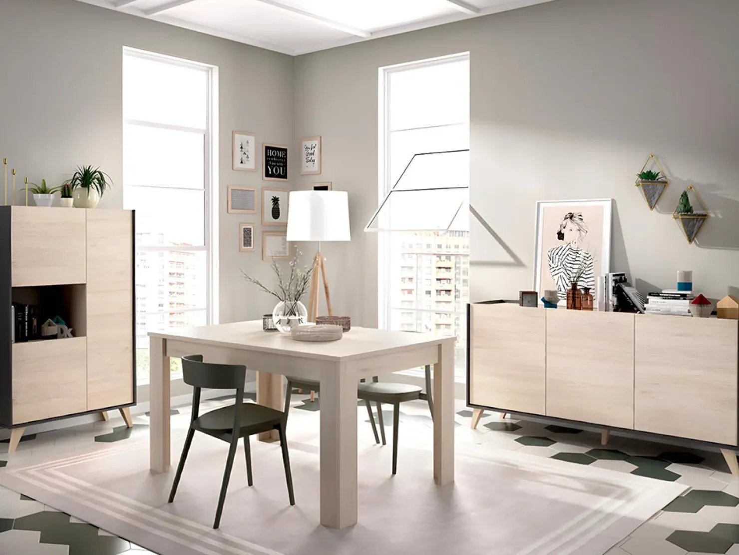 Garnero Arredamenti Credenza 155x75h cm 3 ante moderna ante rovere grafite Elmer Rovere - Grafite Clearance