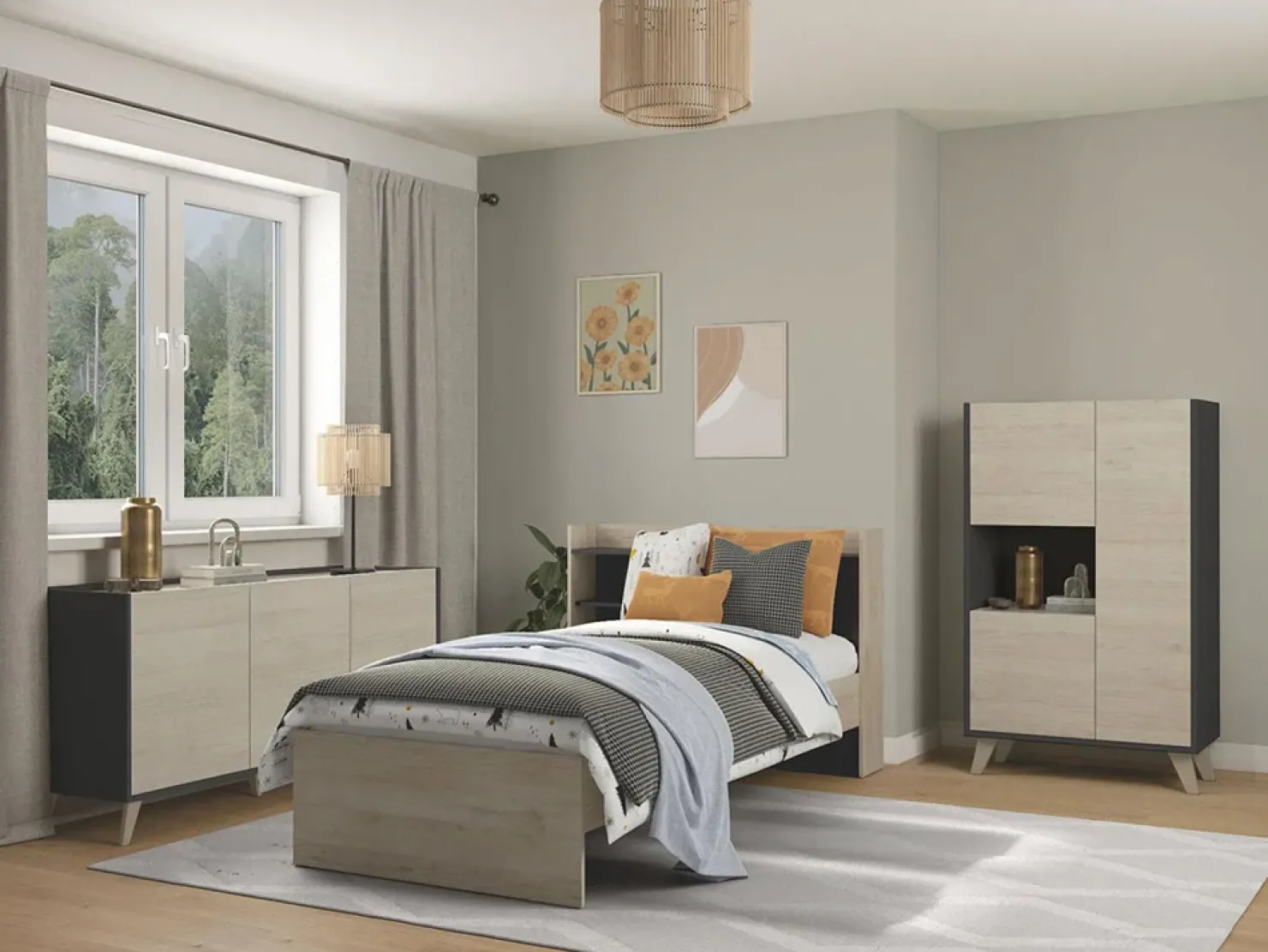 Garnero Arredamenti Credenza 155x75h cm 3 ante moderna ante rovere grafite Elmer Rovere - Grafite Clearance