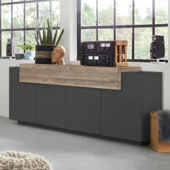 Garnero Arredamenti Credenza 200x86h cm 4 ante moderna antracite rovere Milos Gihome® Rovere Rustico - Antracite