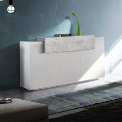 Garnero Arredamenti Credenza 160x86h cm 3 ante moderna bianco lucido cemento Milos Gihome® Cemento - Bianco Lucido Discount