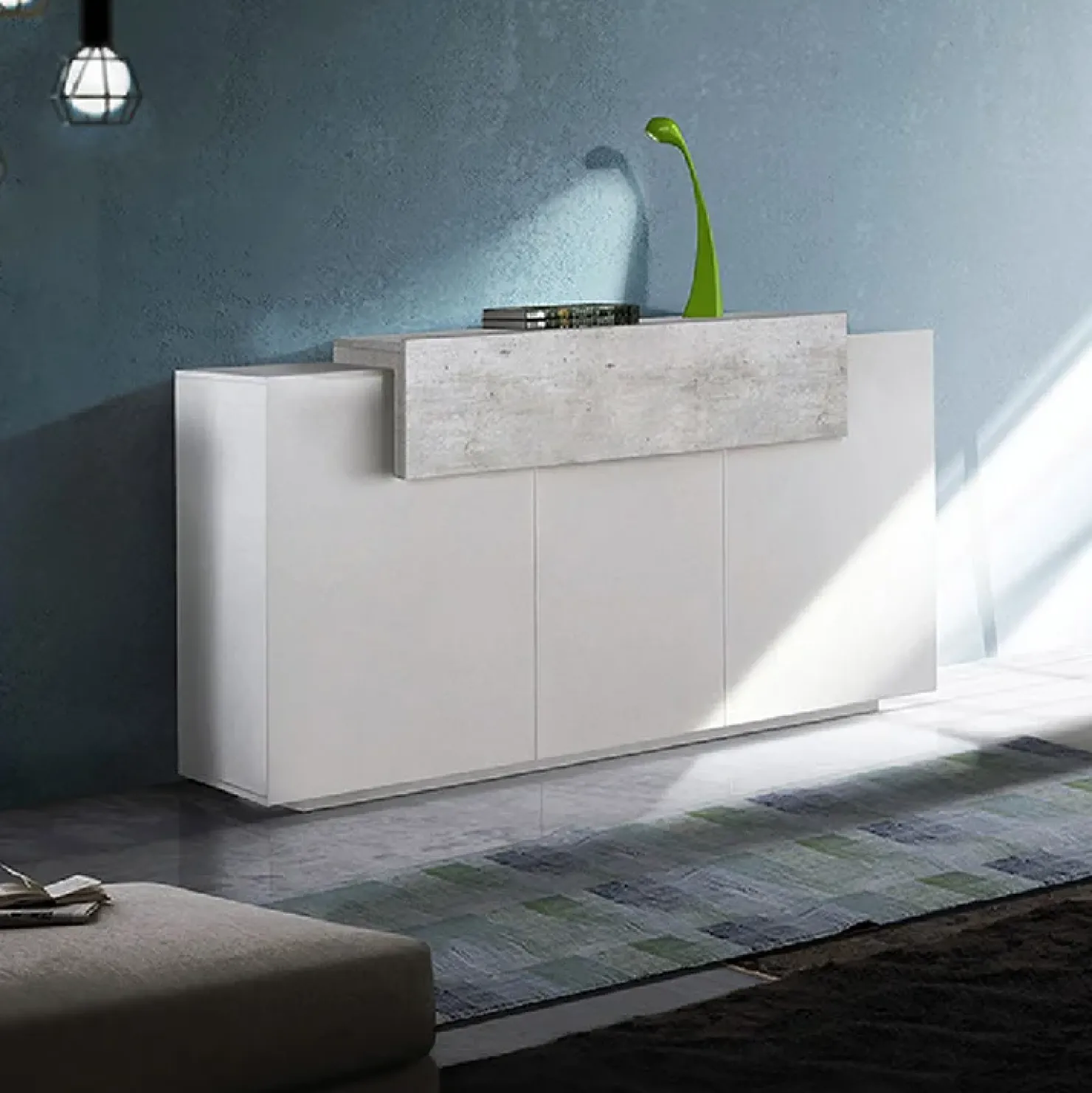 Garnero Arredamenti Credenza 160x86h cm 3 ante moderna bianco lucido cemento Milos Gihome® Cemento - Bianco Lucido Discount